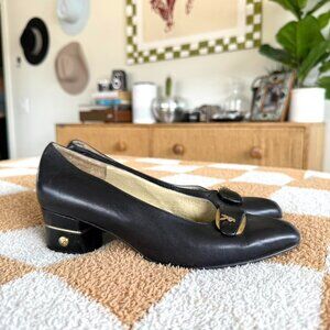 PLAYBOY BUNNY BLACK GOLD 90S BLOCK HEEL VINTAGE WOMENS 6